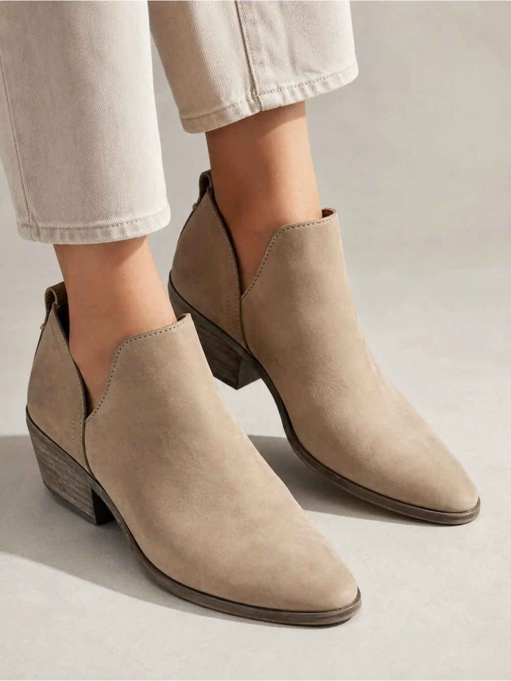 Frye Taupe Suede Cutout Pointed Toe Ankle Booties 8.5